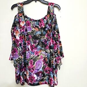 CATHERINES Floral Cold Shoulder Boho Chic Colorful Blouse 2XWP PETITE Multicolor